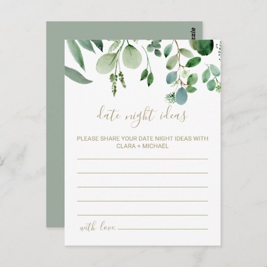 Groene Eucalyptus Botanische Date Night Ideeën Kaa Briefkaart (Voorkant / Achterkant)