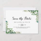Groene Eucalyptus Botanische horizontale bruiloft Save The Date (Voorkant)