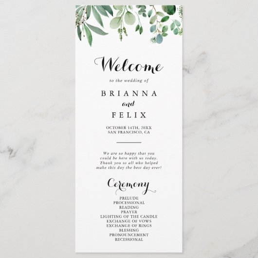 Groene Eucalyptus Botanische Huwelijksprogramma Programma (Voorkant)