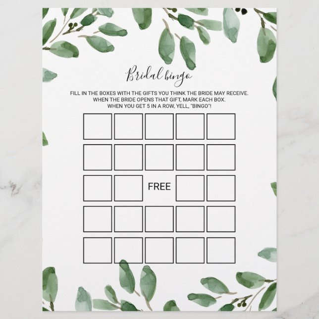 Groene Eucalyptus Bridal Bingo, Vrijgezellenfeest  (Voorkant)