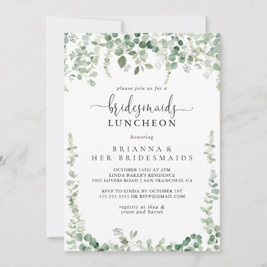 Groene Eucalyptus Bridesmaids Luncheon Shower Kaart (Voorkant)