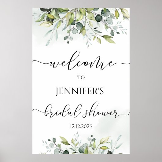 Groene eucalyptus bruidsshower welkomstbord poster (Voorkant)