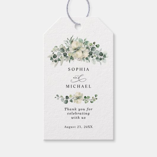 Groene Eucalyptus Bruiloft Cadeaulabel (Voorkant)