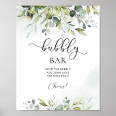 Groene eucalyptus bubbel bar bruiloft feest bord poster (Voorkant)