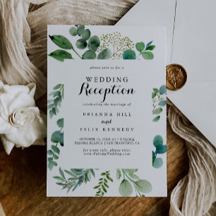 Groene Eucalyptus Calligrafie Trouwreceptie Kaart