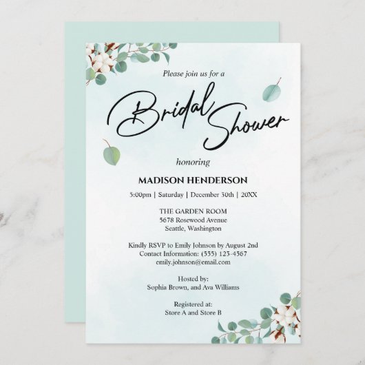 Groene Eucalyptus en Cotton Flowers Vrijgezellenfe Kaart (Voorkant / Achterkant)