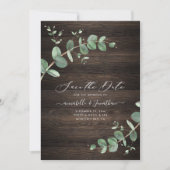 groene Eucalyptus foliage rustige donkerhoutelegan Save The Date (Voorkant)