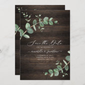 groene Eucalyptus foliage rustige donkerhoutelegan Save The Date (Voorkant / Achterkant)