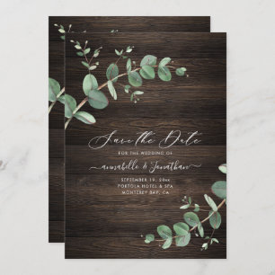 groene Eucalyptus foliage rustige donkerhoutelegan Save The Date
