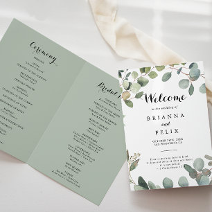 Groene Eucalyptus gebladerte gevouwen bruiloft Programma