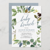 Groene eucalyptus genderneutraal baby brunch kaart (Voorkant / Achterkant)