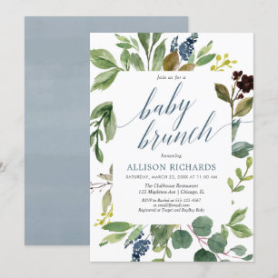 Groene eucalyptus genderneutraal baby brunch kaart
