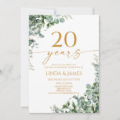 Groene Eucalyptus Goud 20-jarige Huwelijksverjaard Kaart (Voorkant)