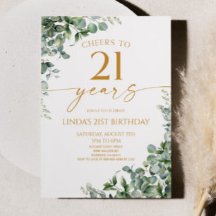 Groene Eucalyptus Goud 21e Verjaardagsfeestje Kaart