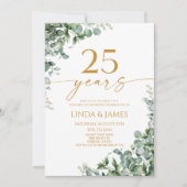 Groene Eucalyptus Goud 25e Huwelijksjubileum Kaart (Voorkant)