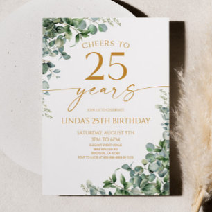 Groene Eucalyptus Goud 25ste Verjaardagsfeest Kaart