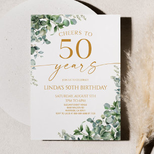 Groene Eucalyptus Goud 50ste Verjaardagsfeestje Kaart