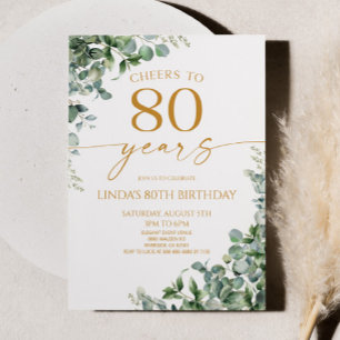 Groene Eucalyptus Goud 80ste Verjaardagsfeestje Kaart