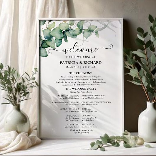 Groene Eucalyptus Huwelijksceremonie Programma Bor Poster