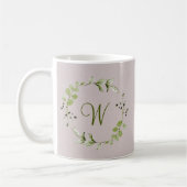 Groene Eucalyptus & Leaf Krans Script Monogram Koffiemok (Links)