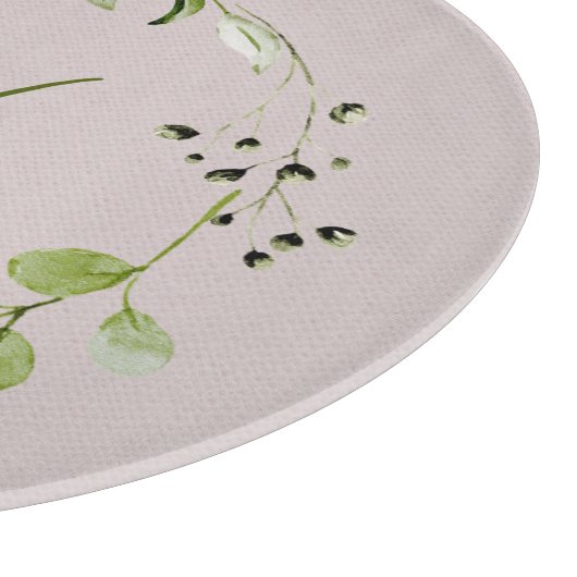 Groene Eucalyptus & Leaf Krans Script Monogram Snijplank (Hoek)