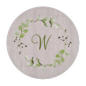 Groene Eucalyptus & Leaf Krans Script Monogram Snijplank (Voorkant)
