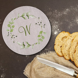 Groene Eucalyptus & Leaf Krans Script Monogram Snijplank