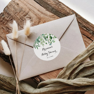 Groene Eucalyptus Loof Baby Shower Favor Ronde Sticker
