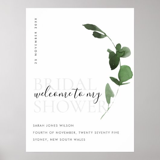 Groene Eucalyptus Loof Bruiloft Ontvangst Poster (Voorkant)
