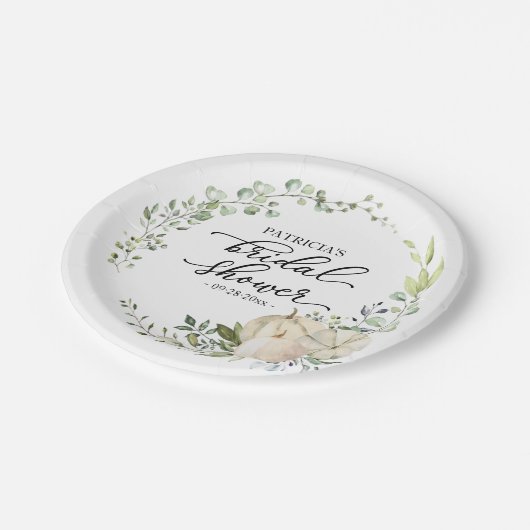 Groene Eucalyptus Pompoen Herfst Bruidsdiner Papieren Bordje (Gekanteld)