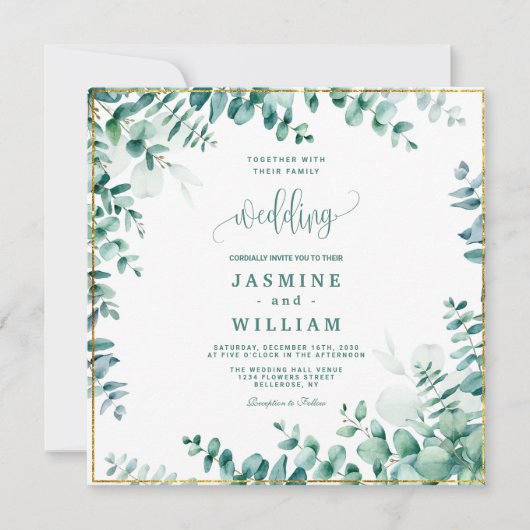 Groene Eucalyptus Rand Wedding Save The Date (Voorkant)