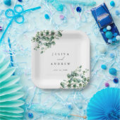 Groene Eucalyptus script bruiloft  Papieren Bordje (Feest)