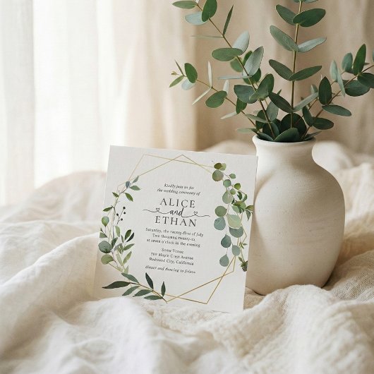 Groene Eucalyptus Script Hart Trouw Kaart