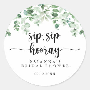 Groene Eucalyptus Sip Sip Hooray Bruiloft Ronde Sticker