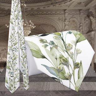 Groene Eucalyptus Spray & Wijnstok Bruiloft Necksj Stropdas