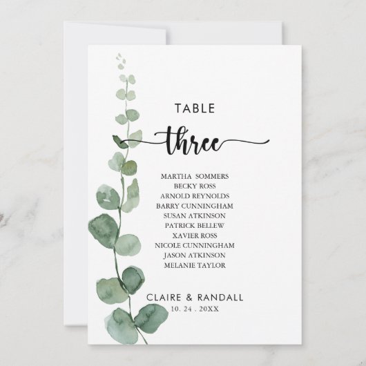 Groene Eucalyptus Tabel Nummer 3 Zitkuur Kaart (Achterkant)