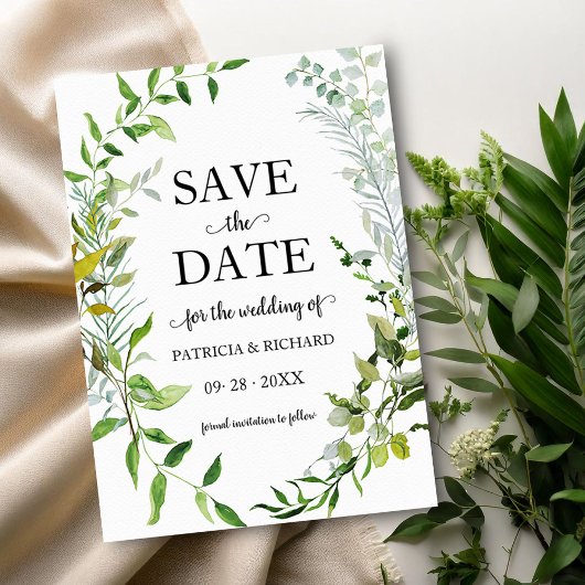 Groene Eucalyptus Trouw Save The Date Kaart