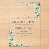 Groene Eucalyptus Trouw Uitnodiging Bloemige Trouw Acryl Uitnodigingen (Voorkant)