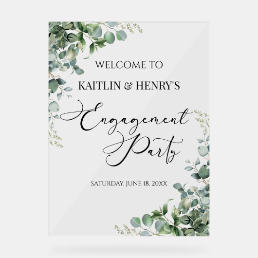 Groene Eucalyptus Verlovingsfeest Verwelkoming Acryl Bord (Voorkant)