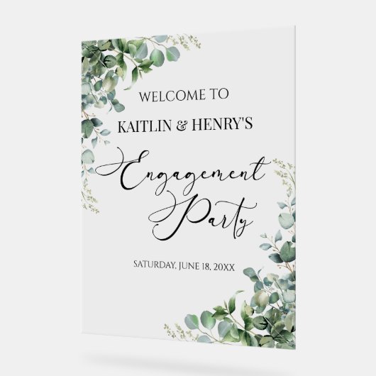 Groene Eucalyptus Verlovingsfeest Verwelkoming Acryl Bord (Hoek)