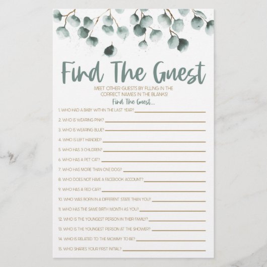 Groene Eucalyptus vind het spel van het gastBaby s Briefpapier (Voorkant)