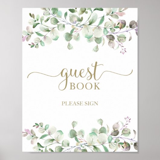 Groene Eucalyptus Waterverf Guestbook Handtekening Poster (Voorkant)