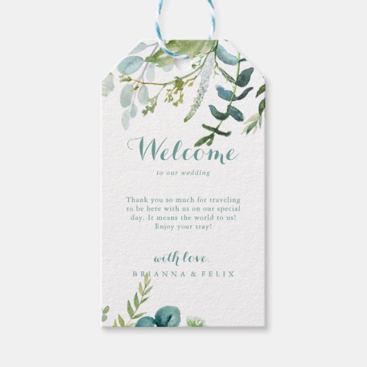 Groene Eucalyptus Weddenschap Welkom Cadeaulabel (Voorkant)