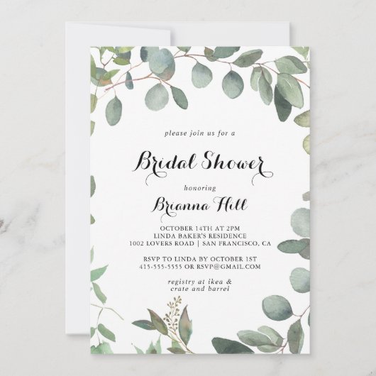 Groene Eucalyptusblad Delight Bruidsuitnodiging Kaart (Voorkant)