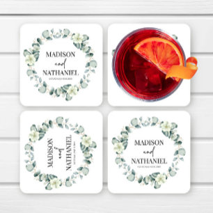 Groene Eucalyptusbladeren Groene Botanische Bruilo Vierkante Kartonnen Onderzetter