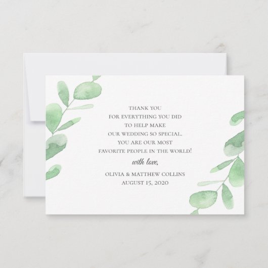 Groene eucalyptusbladeren. Woodland eenvoudige bru Bedankkaart (Achterkant)