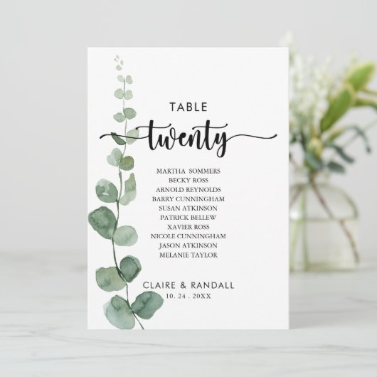 Groene Eucalyptustabel Aantal 20 Zitplaatskaart Kaart (Staand voorkant)