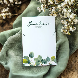 Groene eucalyptustak bladzijde ketting display visitekaartje