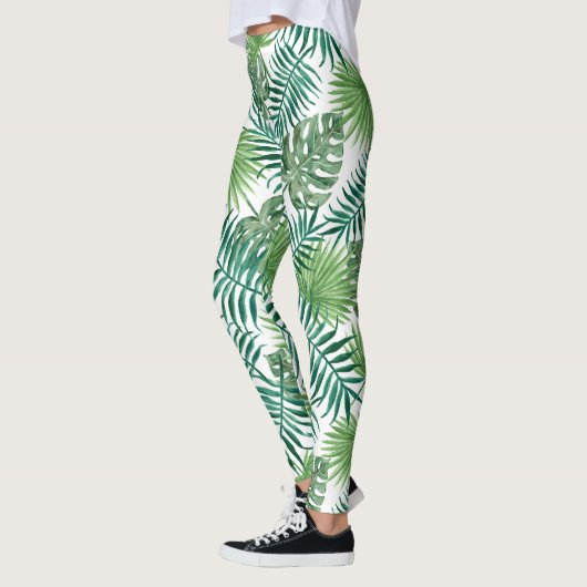 Groene exotische bladeren patroon leggings (Links)