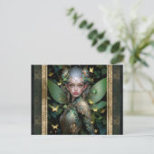 Groene Fairy Vrouw Fantasy Kunst Briefkaart (Staand voorkant)